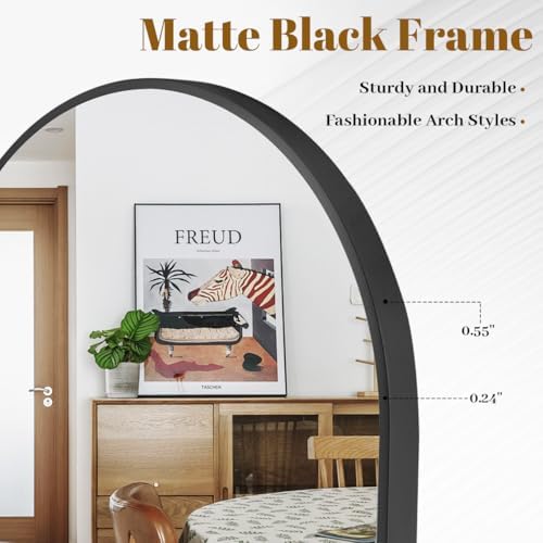 VooBang Arched Wall Mirror, 20 x 30 inch Arch Bathroom Mirror, Wall Mounted Vanity Mirror with Arch Metal Frame, Modern Bathroom Vanity Mirror for Bedroom, Living Room, Hanging or Leaning, Black