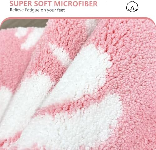 APROPHIC Fall Pumpkin Bath Mats for Bathroom, Thanksgving Super Absorbent Non-Slip Microfiber Shaggy Bath Rugs, Autumn Bathroom Mat for Shower, Tub, Sink, Decor, Machine Washable, 20x30 in, Pink