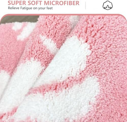 APROPHIC Fall Pumpkin Bath Mats for Bathroom, Thanksgving Super Absorbent Non-Slip Microfiber Shaggy Bath Rugs, Autumn Bathroom Mat for Shower, Tub, Sink, Decor, Machine Washable, 20x30 in, Pink