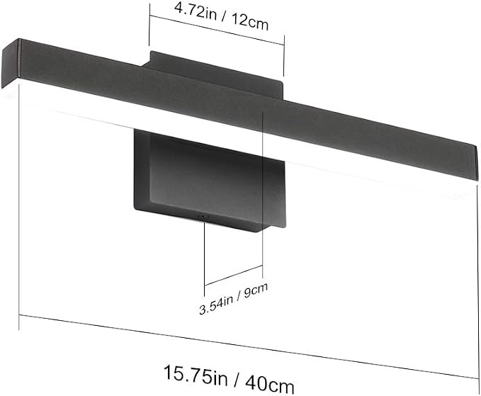 Aipsun 15.75 inch Modern Black Vanity Light LED Bathroom Vanity Light Fixtures Black Wall Light for Bathroom (White Light)