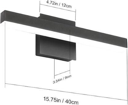 Aipsun 15.75 inch Modern Black Vanity Light LED Bathroom Vanity Light Fixtures Black Wall Light for Bathroom (White Light)