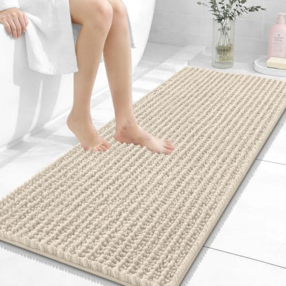 OLANLY Bathroom Runner Rugs 47x20, Thick Soft Absorbent Chenille Bath Rugs