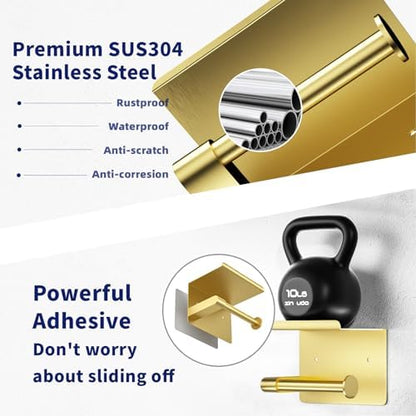 GLNLQ Brushed Gold Toilet Paper Holder Wall Mount, Adhesive or Screw-in