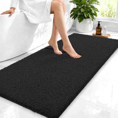 OLANLY Microfiber Bathroom Runner Rugs 47x24, Ultra Soft Bath Mat, Black