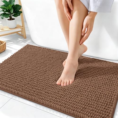 OLANLY Thick Chenille Bathroom Rugs 36x24, Soft Absorbent Bath Mat, Mocha