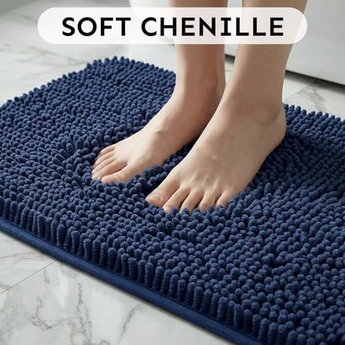Secura Bathroom Rugs 47x28, Ultra Soft Chenille Bath Mat, Super Absorbent & Quick Dry Bathroom Mat, Non Slip Machine Washable Bath Rugs for Tub, Shower, Home Decor Accessories (Blue)