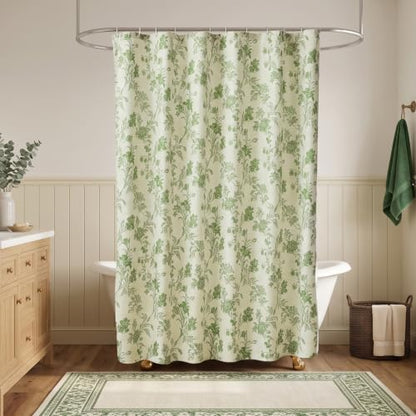 Warmstar Farmhouse Shower Curtain,Green Floral Shower Curtain for Bathroom Linen Look Vintage Shower Curtain with Weighted Hem,72" W x 78" L
