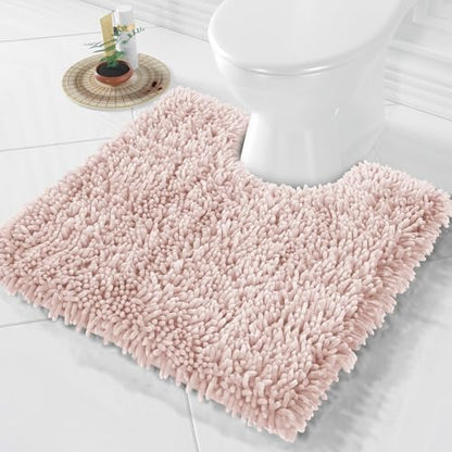 Yimobra Toilet Rugs U Shaped Washable, Extra Thick Soft Absorbent Chenille Contour Bathroom Rugs for Toilet 24x24 Inch, Quick Dry Non Slip Toilet Mat for Bath Floor, Pink