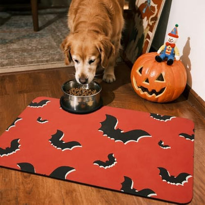 TYUU Thin Halloween Bath Mat, Non-Slip Washable, 17x30 Orange Gothic Bats
