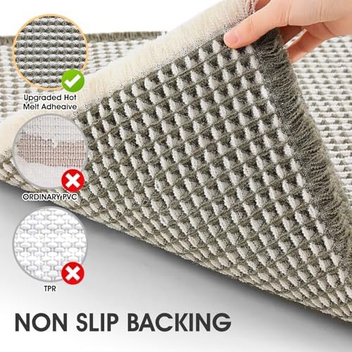 IM HOME Waffle Bath Mat Green & Cream 24"x17",Boho Woven Modern Bath Mat Rugs, Absorbent Non Slip Bathroom Rugs, Soft Washable Bath Rugs with Tassels for Bedroom, Kitchen, Shower, Tub