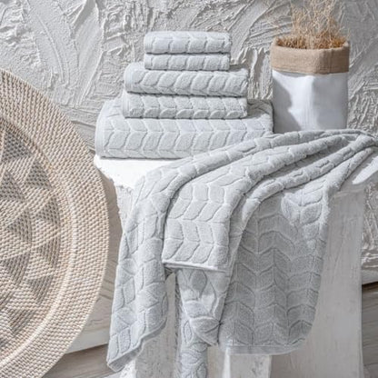 BAGNO MILANO Turkish Cotton Bath Towels, Hand Towels - Soft Plush Jacquard Collection - Highly Absorbent Towel Set (Light Grey, 6 pcs Towel Set)