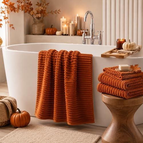 6 PC Bath Towel Set, 40"x80" Oversized Bath Sheets, Burnt Orange