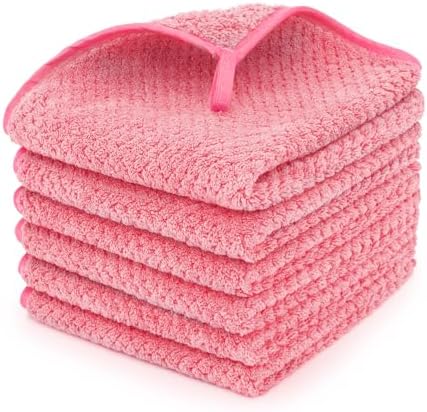 MaopaoBeauty 6 Pack Washcloth Towels Set, Waffle Hand Towels Set, Microfiber Super Soft Highly Absorbent, Sturdy Quick Drying Towels for Bathroom, Gym, Sports, Yoga, Hot Pink