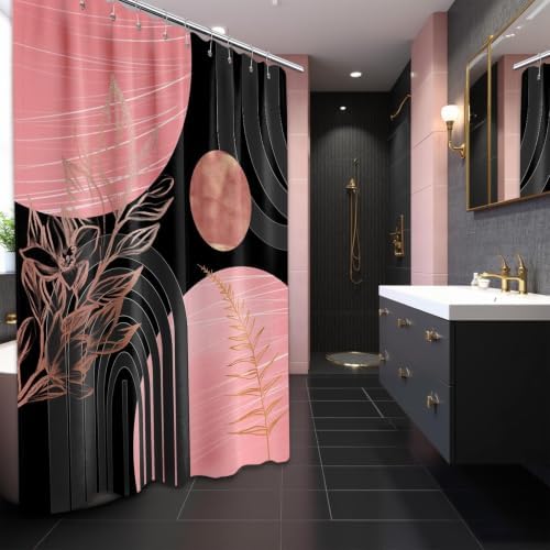 Pink and Black Shower Curtain, 60X72 in, Mid Century Modern Girls