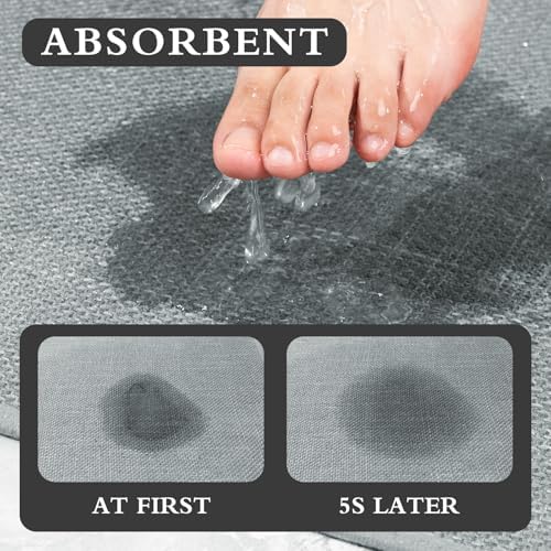 YIHOUSE Bathroom Rugs Thin Bath Mat Sets 3 Pieces Quick Dry,Light Grey