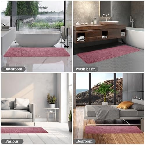 Yeaban Chenille Dusty Rose Bathroom Runner Rug 17"x47"