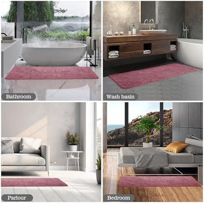 Yeaban Chenille Dusty Rose Bathroom Runner Rug 17"x47"