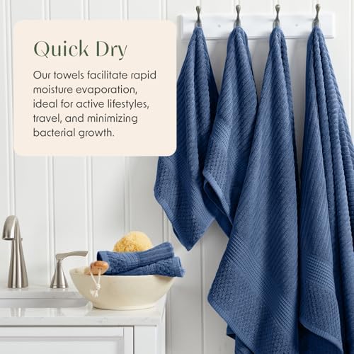 Springtree Home 100% Cotton Bath Towel Set | 4-Pack | Textured | Navy