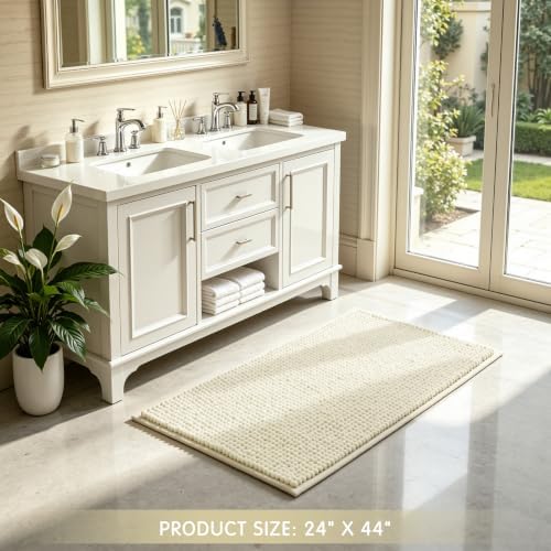SUBRTEX Bathroom Rugs, 24" x 44" Chenille Bath Rug Soft Short Plush Bath Mat Soft Shower Mat Water Absorbent Shower Mat Quick Dry Machine Washable, Cream White