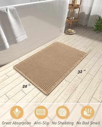 Upgraded Waffle Bath Mat Ultra Absorbent Non Slip Bathroom Mat, 20" x 32"