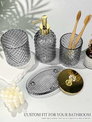 Haturi Glass Bathroom Accessories Set, Smoky Gray Bathroom Set, 4 Pcs