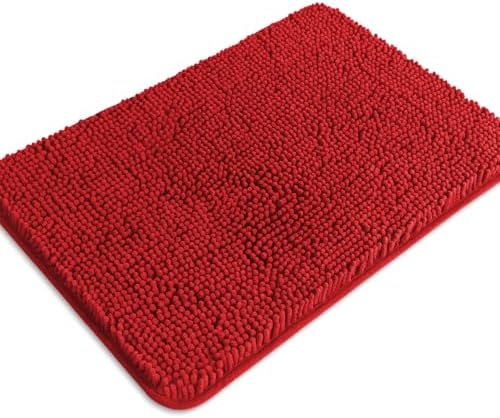 Red Bathroom Rugs – Absorbent and Washable Bath Mat, Non-Slip, Thick Soft Chenille Bath Rugs for Bathroom Floor, Shower - 17" x 24"