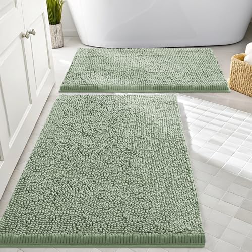 Smiry Chenille Bathroom Rugs Sets 2 Piece (30x20+24x16, Sage Green)