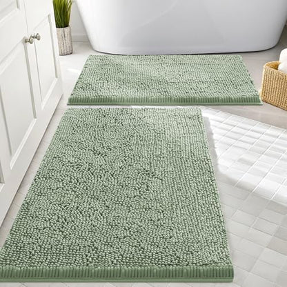 Smiry Chenille Bathroom Rugs Sets 2 Piece (30x20+24x16, Sage Green)