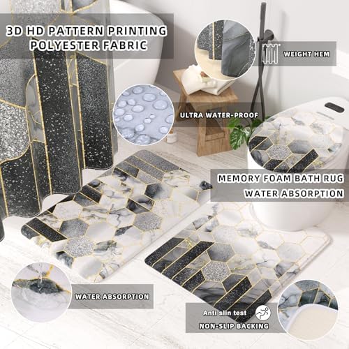 XLHOMO Bathroom Set - 26PC Bathroom Set with Shower Curtain and Rugs, Bathroom Accessory Set, Grey Bathroom Accessories Set, Trash Can & Soap Dispenser