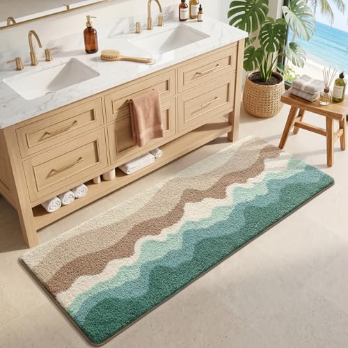 LUMI Coastal Bathroom Rug Soft Microfiber Absorbent Bath Mat 24x71