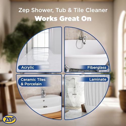 Zep Shower, Tub and Tile Cleaner - 1 Gallon (Case of 4) ZUSTT128 - No Scrub Pro Formula with Acid, Breaks Up Tough Buildup on Contact, Revealing Squeaky Clean Results