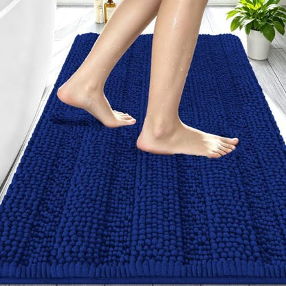 Smiry Thick Small Chenille Bathroom Rugs 24x16, Absorbent Bath Mat, Navy