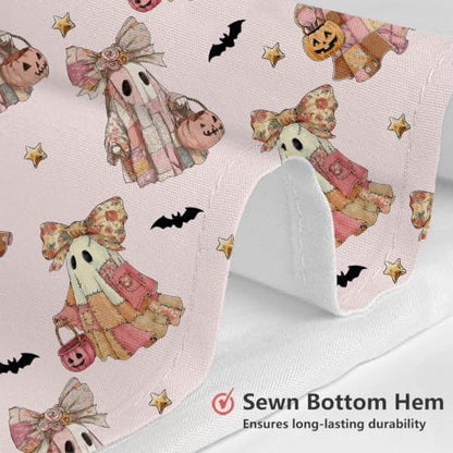 MEHOFOND Halloween Pink Patchwork Ghost Shower Curtain Pumpkin Bath Decor