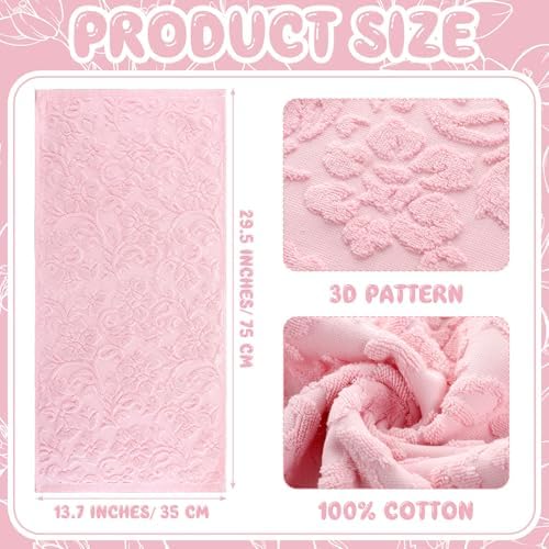 SmoothNovelty 2 Pcs Pink Floral Jacquard Hand Towels for Bathroom