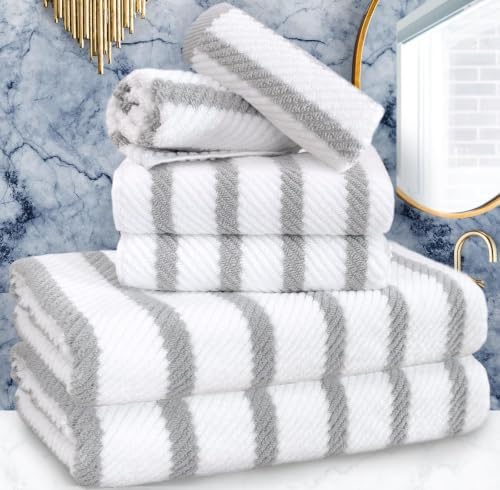 VOOVA & MOVAS 6PC Towel Set, 100% Cotton, Gray Beige