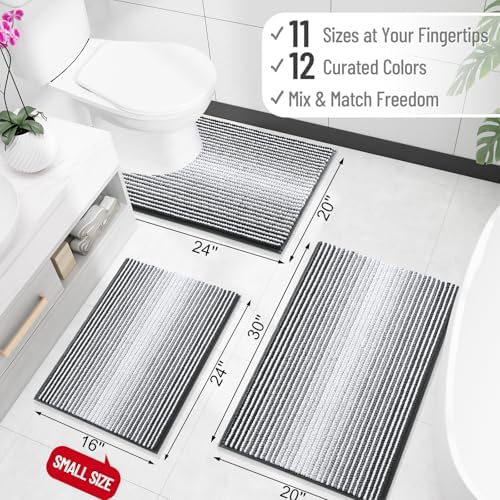OLANLY Bathroom Rugs 36x24, Soft Chenille Striped Bath Rugs, Dark Grey