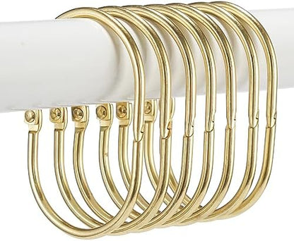 24 Pcs Shower Curtain Rings, Goowin Shower Curtain Hooks, Oval Snap Shower Rings for Curtain, Metal Gold Shower Curtain Rings Rust Proof, Glide Smoothly Shower Hooks for Shower Curtain Rod (Gold)
