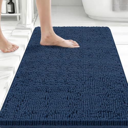 Bcoimo Bath Rug Mat,Chenille Extra Soft Navy Bathroom Floor Shower Tub Mats