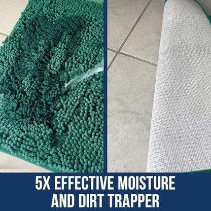 Muddy Mat® | Chenille Bathroom Rugs Quick Dry Microfiber Mats Non Slip Washable, Extra Thick, Soft and Highly Absorbent Bath Mats for Bathroom, Kitchen, and Shower Floor - Seafoam Green 36"x60"