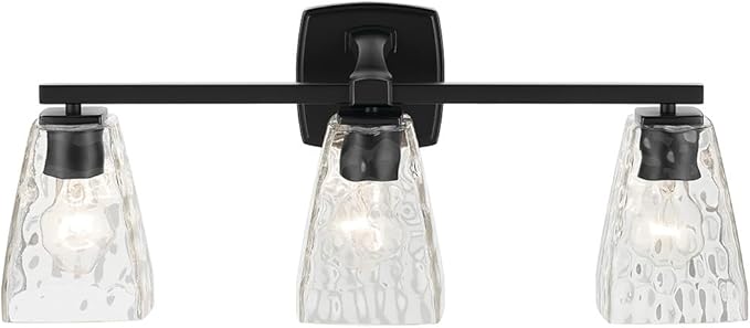 Kichler Marant 21.25" 3-Light Vanity Light with Clear Water Glass in Black, for Bathroom, Powder Room, Over a Mirror, (21.25" W x 9.5" H), 55216BKWTR