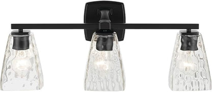 Kichler Marant 21.25" 3-Light Vanity Light with Clear Water Glass in Black, for Bathroom, Powder Room, Over a Mirror, (21.25" W x 9.5" H), 55216BKWTR