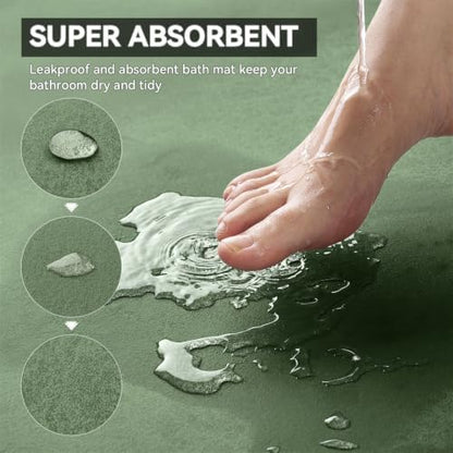 MontVoo -Bath Mat Rug-Rubber Backing Non Slip Quick Dry Absorbent Thin Bathroom Rugs Fit Under Door-Faux Suede Surface Bathroom Floor Mats-Shower Rug for in Front of Bathtub Shower Sage Green 17"x59"