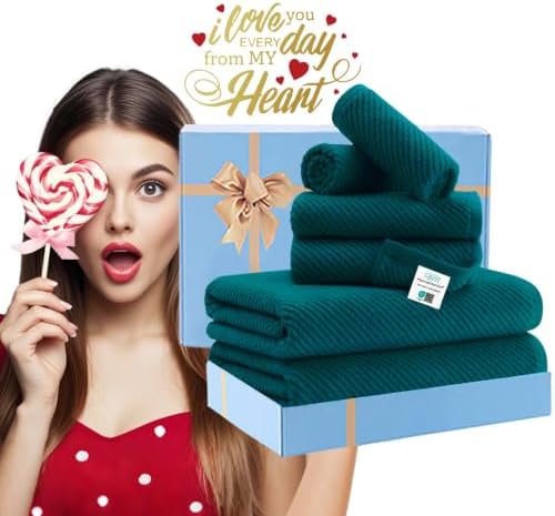VOOVA & MOVAS 6PC Towel Set, 100% Cotton, Deep Turquoise Dark Teal