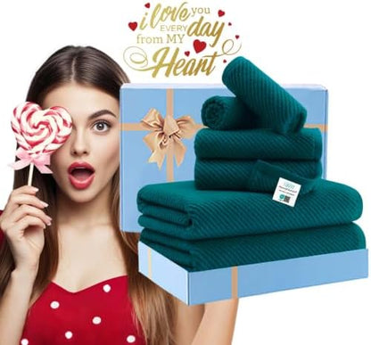 VOOVA & MOVAS 6PC Towel Set, 100% Cotton, Deep Turquoise Dark Teal