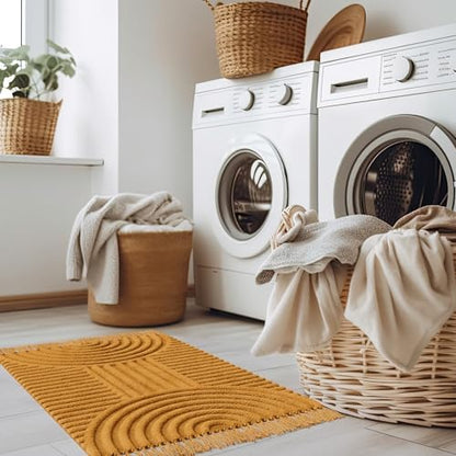 KIBAGA Beautiful Boho Rug with Tassels for Bathroom - Soft 2x3 ft Cotton