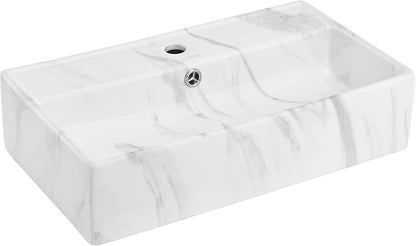 Claire 22” Rectangle Wall-Mount Bathroom Sink in White Marble