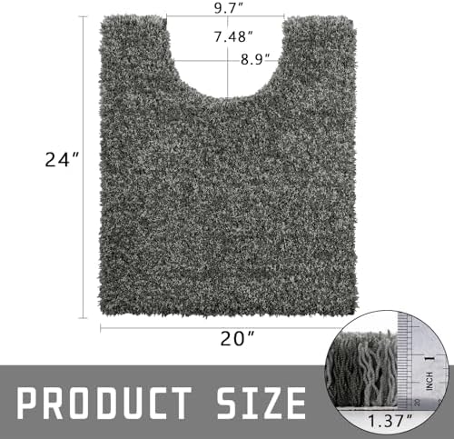 Yimobra Toilet Rugs U Shaped 24X20, Ultra Soft and Water Absorbent Bath Mats, Non Slip Fluffy Luxury polyester Contour Bath Rugs for Toilet, Dry Quick, Machine Washable, Light Gray and Black Gray