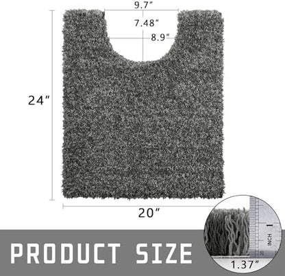 Yimobra Toilet Rugs U Shaped 24X20, Ultra Soft and Water Absorbent Bath Mats, Non Slip Fluffy Luxury polyester Contour Bath Rugs for Toilet, Dry Quick, Machine Washable, Light Gray and Black Gray