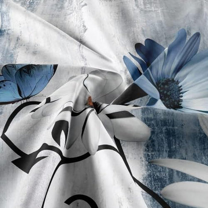 NBVKO 4PCS Rustic Blue Flower Farmhouse Shower Curtain Set,Waterproof Blue Daisy Floral Bathroom Decor Accessory Set
