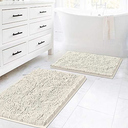 H.VERSAILTEX Microfiber Bath Rugs Chenille Floor Mat Ultra Soft Washable Bathroom Dry Fast Water Absorbent Bedroom Area Rugs Indoor Mats for Entryway, Cream 20" x 32"/17" x 24"